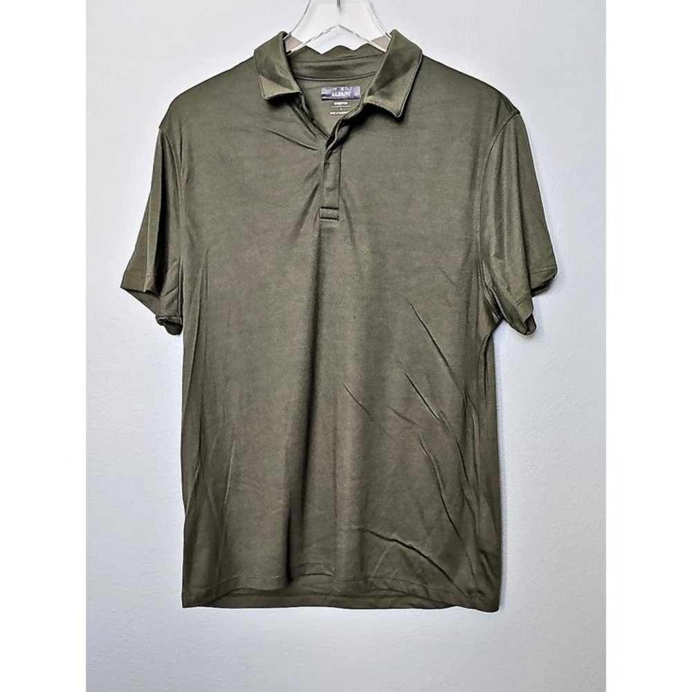 Alfani Stretch Short Sleeve Polo Shirt Minimalist Athleisure Large Olive Green